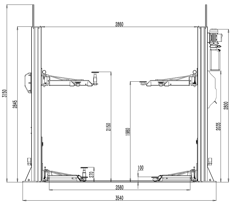 2-post-hoist-4-5t-base-plate-electric-release-jackaroo-jt450bp-pro